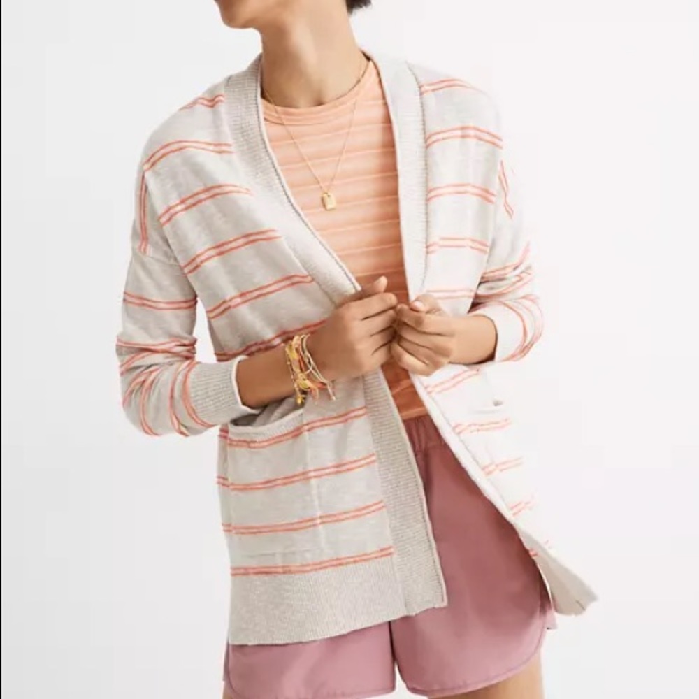 Madewell Cream Cardigan with Pink Stripe Detail